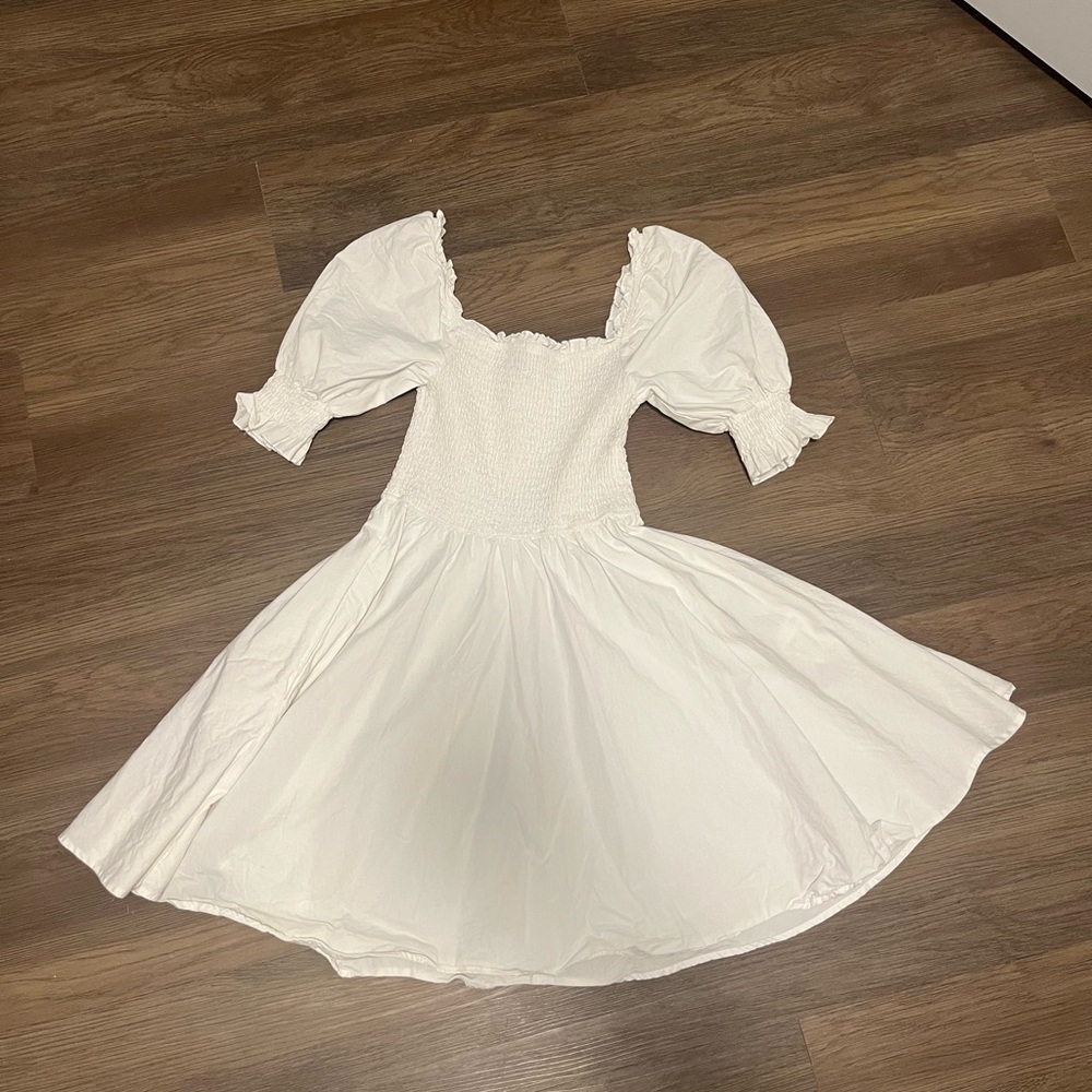 Blue Rain Smocked White Blouse